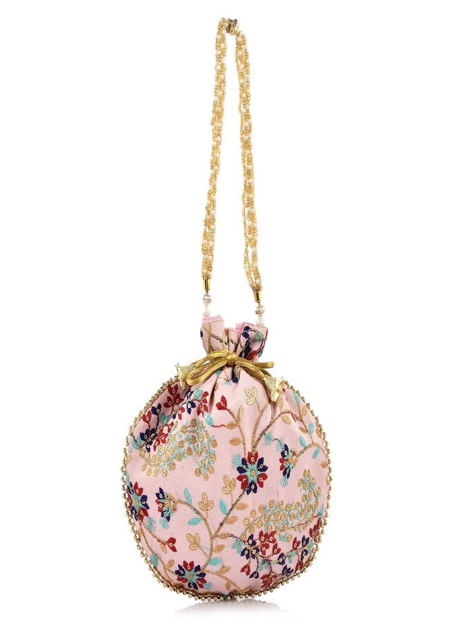 STLYZ Traditional Embroidered Potli Bag For Women, Handmade Pure Silk Potli Handbag Wristlets Ethnic Bridal Potli Batwa Bag For Ladies Wedding Return Gifts - Image 4